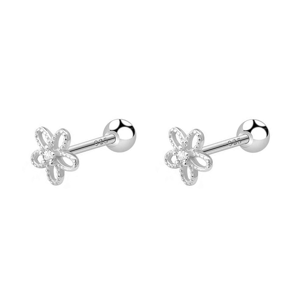 18G Daisy Flower Stud Cartilage Earrings for Women 925 Sterling Silver CZ Tiny Cute Floral 3mm Ball Barbell Screw Back Studs Sle