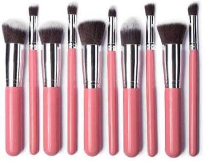Sunisa 10 Pcs Pink Soft Bristle Soft Makeup Brushes Set For Womens & Girls  (Pack Of 10)