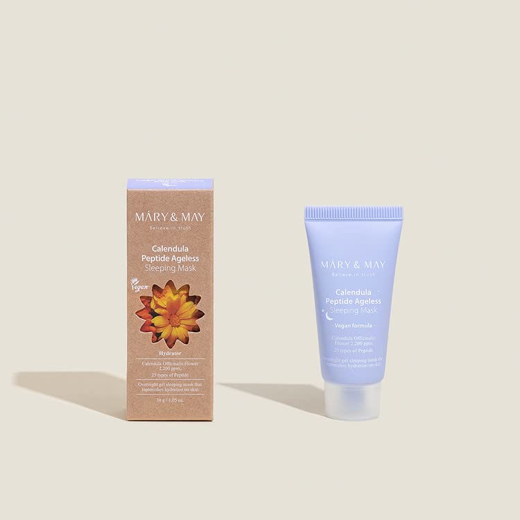 Mary&May Vegan Calendula Peptide Ageless Sleeping Mask - Overnight Hydration Face Gel Mask Korean Facial Mask - Soothing Acne, A