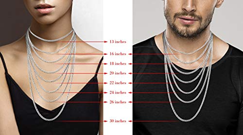 Miabella Italian Solid 925 Sterling Silver 3.5mm Diamond Cut Cuban Link Curb Chain Necklace for Women Men, Made in Italy (Length