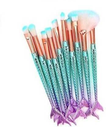 Sunisa Multicolour Soft Bristles 10 Mermaid Makeup Brushes Set For Womens & Girls  (Pack Of 10)