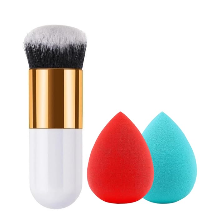 Makeup Foundation Brush Set - Foundation, Powder, Eyeshadow & Flat Brush | Compact Portable Brush Kit With Soft Bristles For Wom