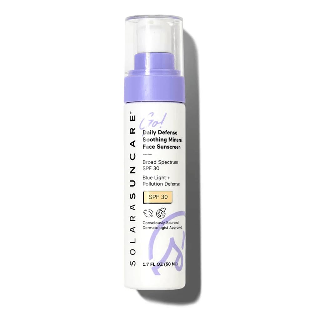 Solara Suncare - Go! Daily Defense Soothing Mineral Face Sunscreen, Spf 30 | Ewg Verified, Vegan, Cruelty Free, Reef Friendly |
