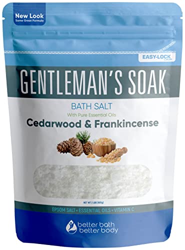 Gentlemans Bath Salt 32 Ounces Epsom Salt With Natural Cedarwood, Frankincense, Eucalyptus And Peppermint Essential Oils Plus Vi