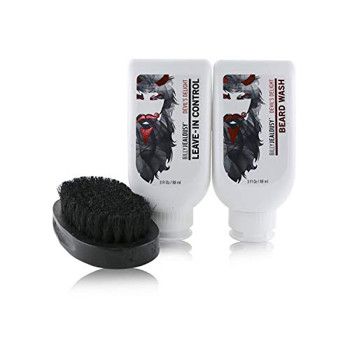 Billy Jealousy Devil 'S Delight Mens Beard Care Kit With Beard Wash, Conditioner And Soft Black Bristle Brush