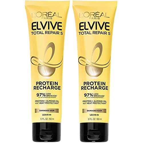 Loral Paris Elvive Total Repair 5 Protein Recharge Leave In Conditioner Treatment, And Heat Protectant, 2 Pack, (5.1 Ounce Each)