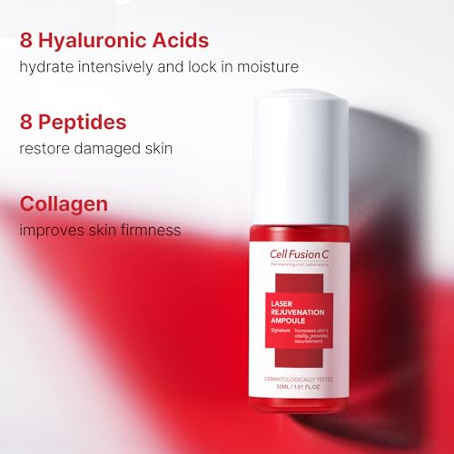 Cell Fusion C Laser Rejuvenation Ampoule, 3-in-1 Ampoule for Hydration, Soothing, Firmness with Peptide, Hyaluronic Acid, For Yo