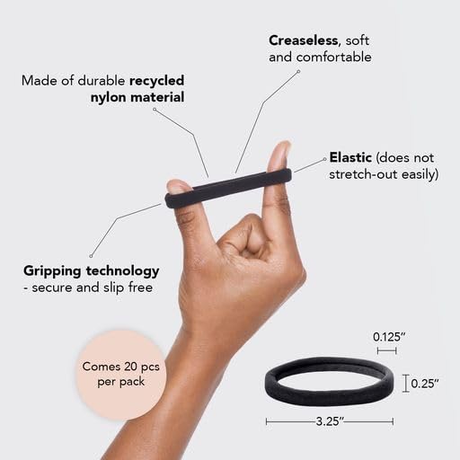 Kitsch Elastic Hair Ties for Women - Black Hair Ties No Damage | Black Rubber Bands for Hair | Hair Bands for Women's Hair & Pon