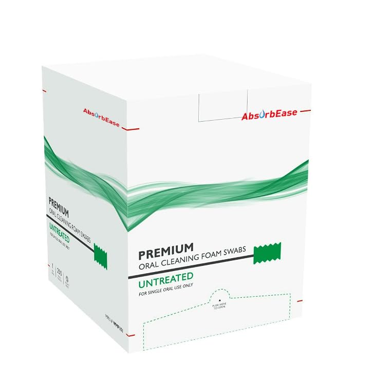AbsorbEase Premium Treated Oral Swabs - Disposable Soft Sponge Mouth Swabs - Disposable Oral Care Swabsticks - Individually Wrap