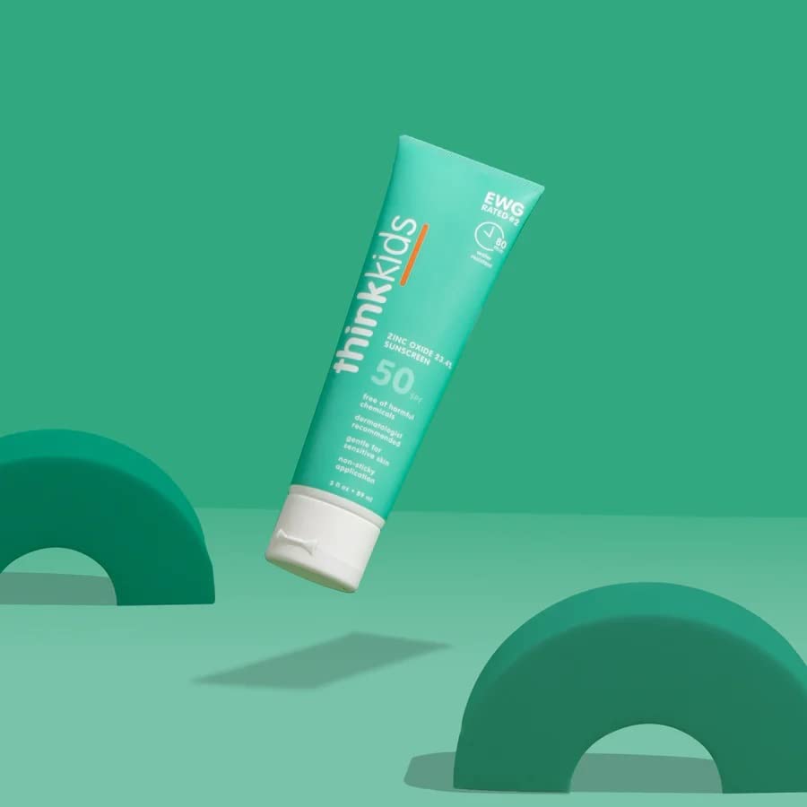 Thinkkids Safe Mineral Sunscreen Spf 50+, 3 Fl Oz, Natural, Water Resistant Reef Safe Sunscreen For Children, Broad Spectrum Uva