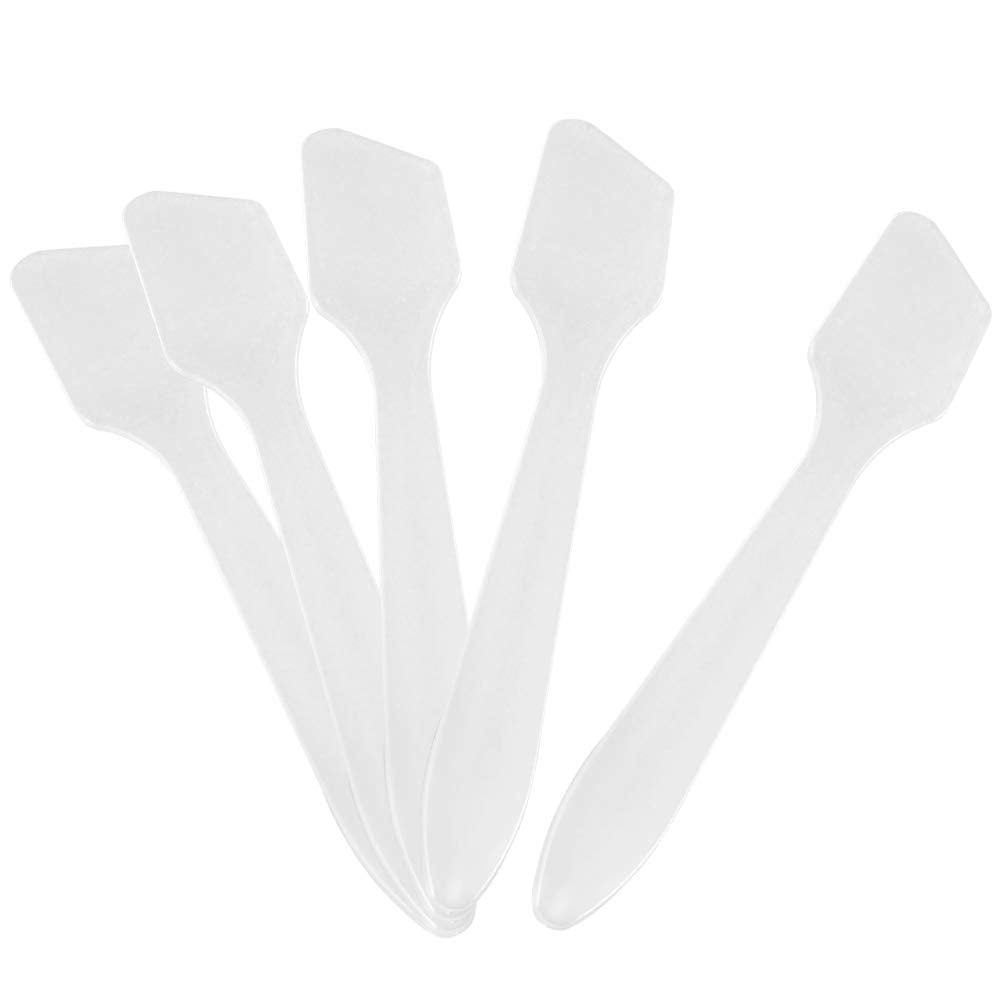 G2PLUS 50pcs Disposable Makeup Spatula, 3.2 Inch Plastic Cosmetic Spatula, Clear Cream Mixing Tools for DIY Skincare, Wedding Fa