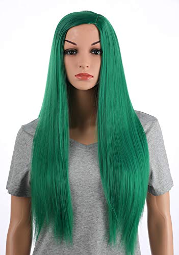 Onedor 30 Inches Green Straight Long Synthetic Hair Women Full Head Cosplay Wig with Wig Cap (Green)