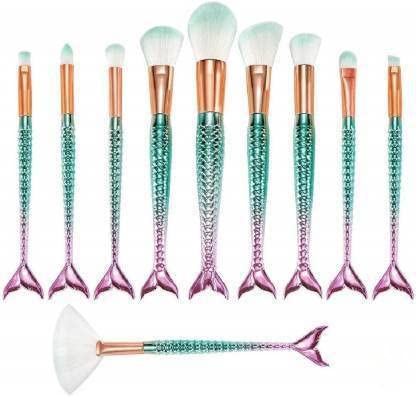 Sunisa Pink Soft Bristles 10 Pcs Mermaid Makeup Brushes Set For Womens & Girls  (Pack Of 10)