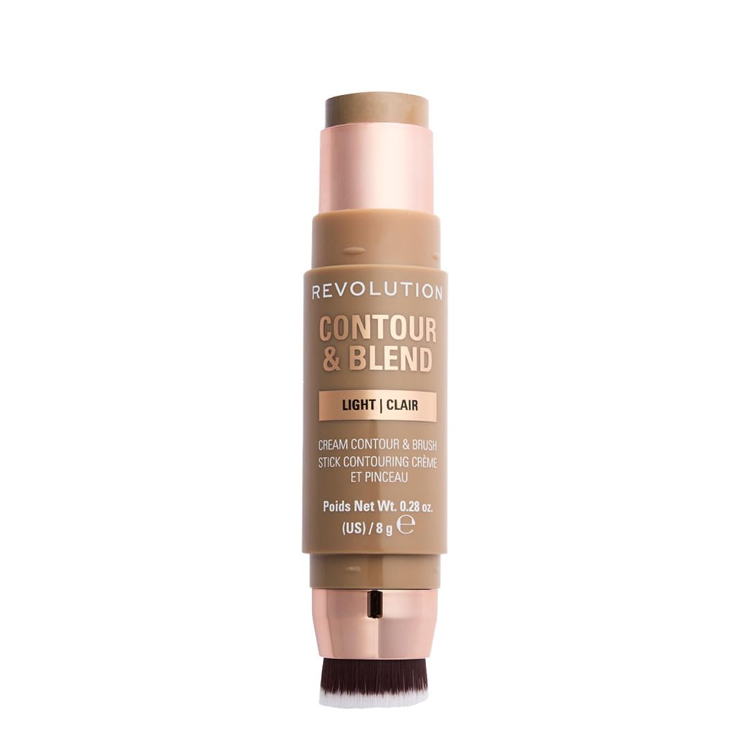 Revolution Reloaded Cream Contour & Blend Stick Light 8G | Face Sculpting Contour Stick With BuiltIn Blending Brush | Blendable