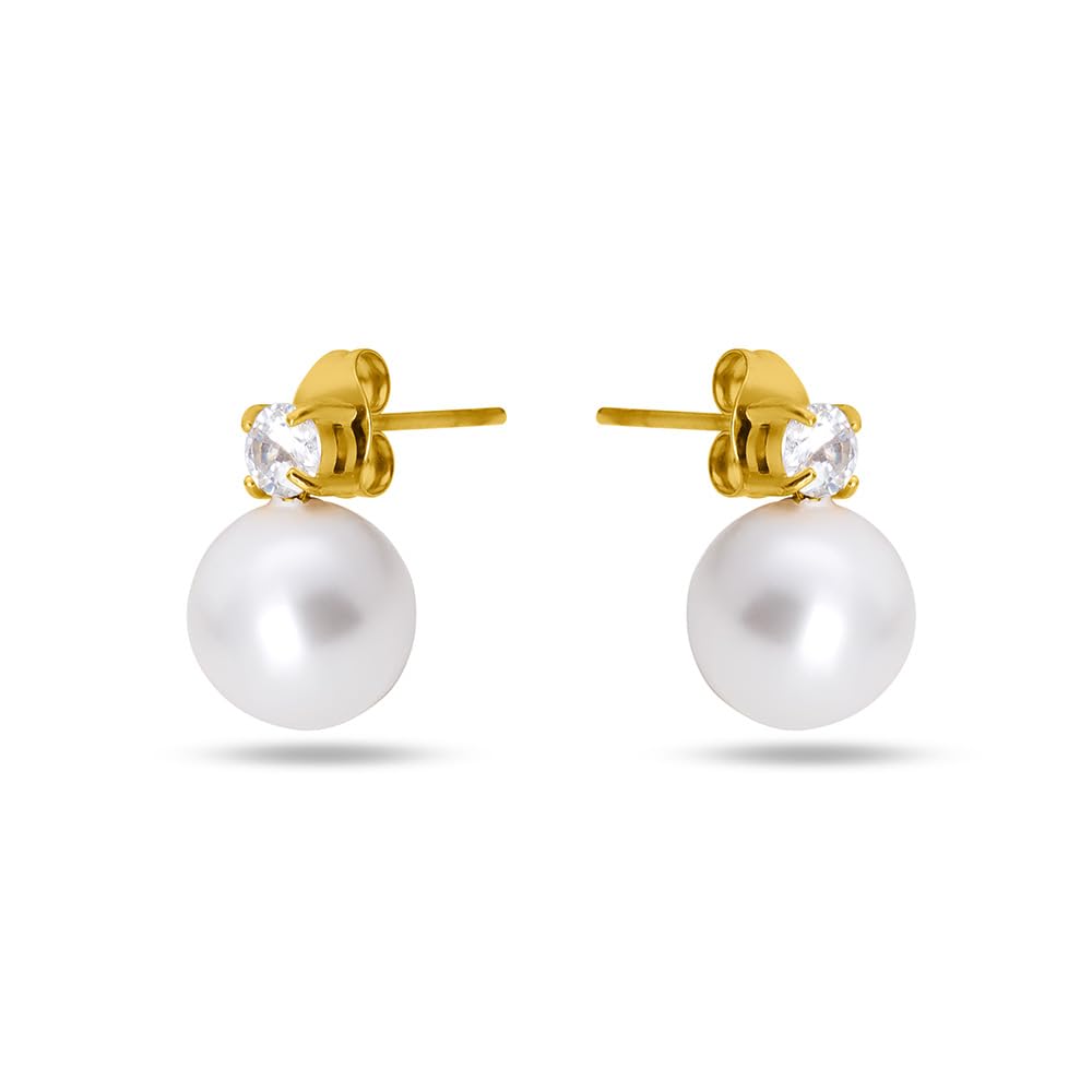 Palmonas Pearl Inlaid With White Zircon Stud Earring For Women  Gift For Girls & Women | Waterproof & AntiTarnish Earrings
