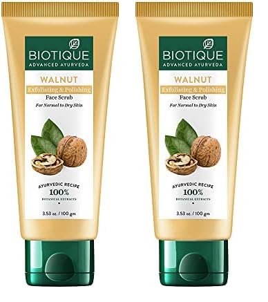 Biotique Walnut Exfoliating & Polishing Face Scrub For Normal To Dry Skin, 100Gm (Pack Of 2)