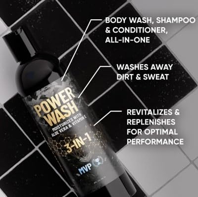 Derm Dude 3-in-1 Power Wash - Shampoo, Conditioner, and Body Wash for Men - Natural Coconut Oil and Aloe Vera, Gentle on Skin, P