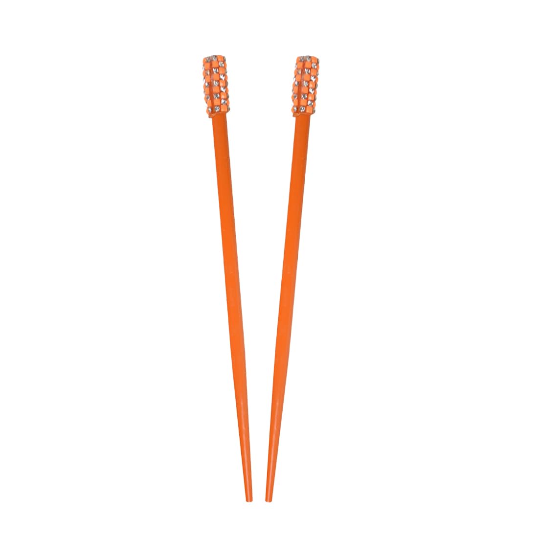 Set Of 2 Hair Sticks Chopsticks With Colored Studded Tops - Orange