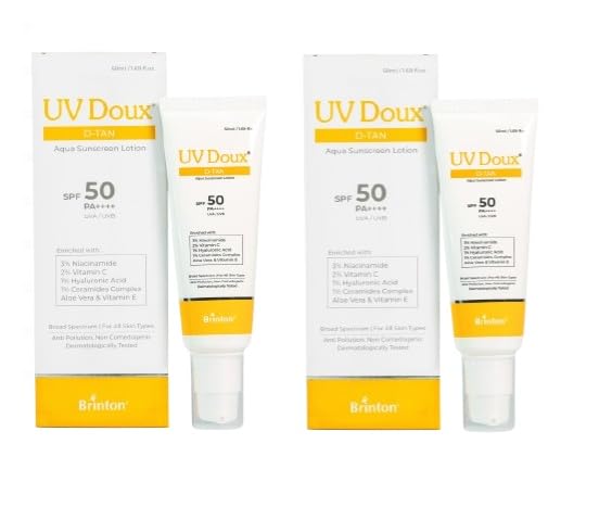 Brinton Uv Doux DTan Aqua Sunscreen Lotion | Spf 50 Pa++++ | 8Hour Hydration, DTan Formula With Niacinamide & Vitamin C, 50 M