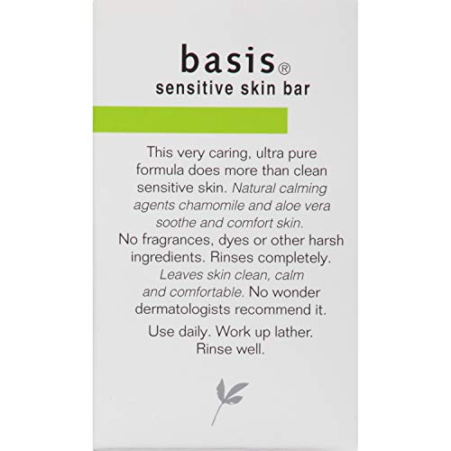 Basis Sensitive Skin Bar Soap - Cleans and Soothes with Chamomile and Aloe Vera, Use as Body Wash or Hand Soap - Pack of 6
