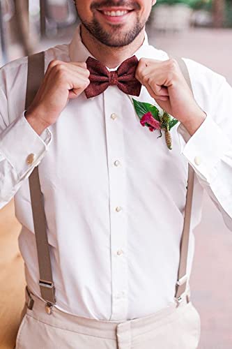 AWAYTR Mens Pre Tied Bow Ties for Wedding Party Fancy Plain Adjustable Bowties Necktie (Dark Red)