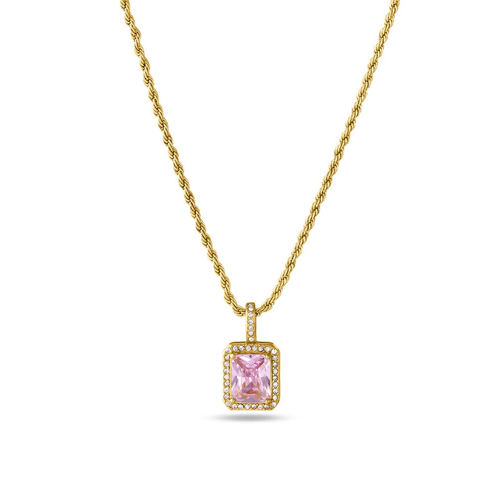 Palmonas Pink Emerald Geometric Pendant For Women  Gift For Women & Girls, Waterproof & Anti Tarnish Pendant Necklace Jewellery