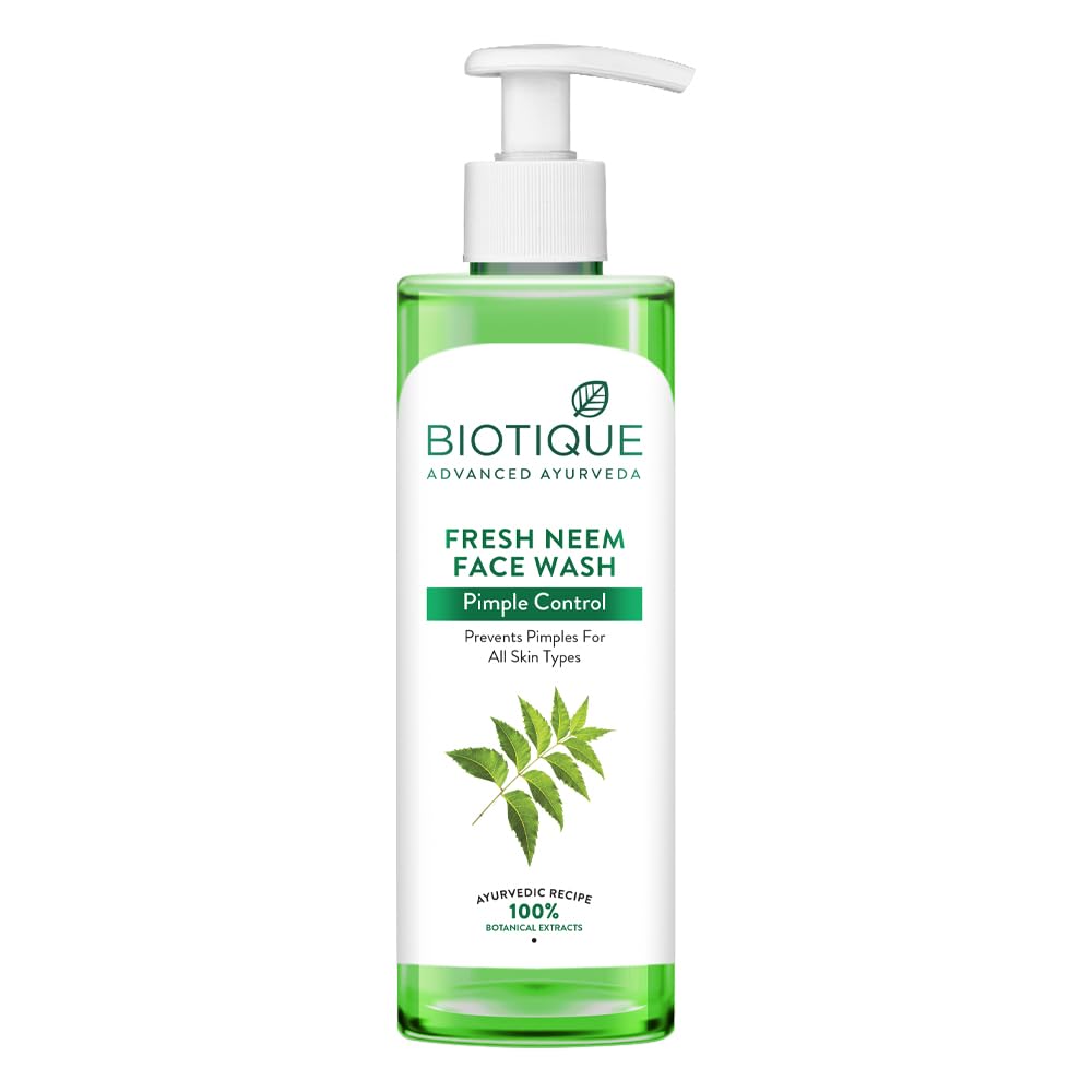 Biotique Neem Pimple Control Face Wash| Ayurvedic And Organically Pure| Prevents Pimples |100% Botanical Extracts| Suitable For 