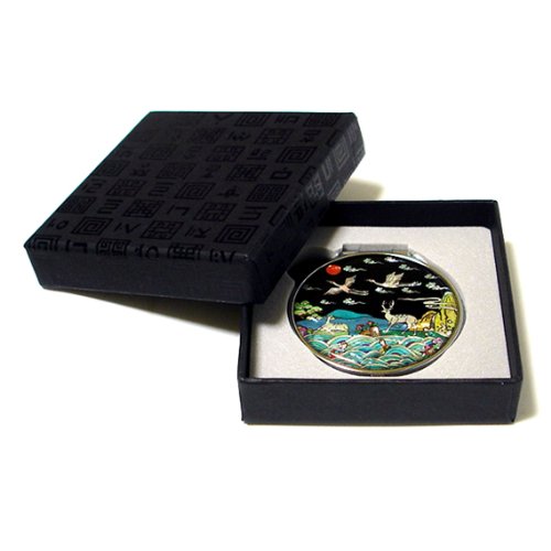 Mother of Pearl Animal Design Compact Cosmetic Makeup Metal Mirror with 10 Creatures of Longevity Design