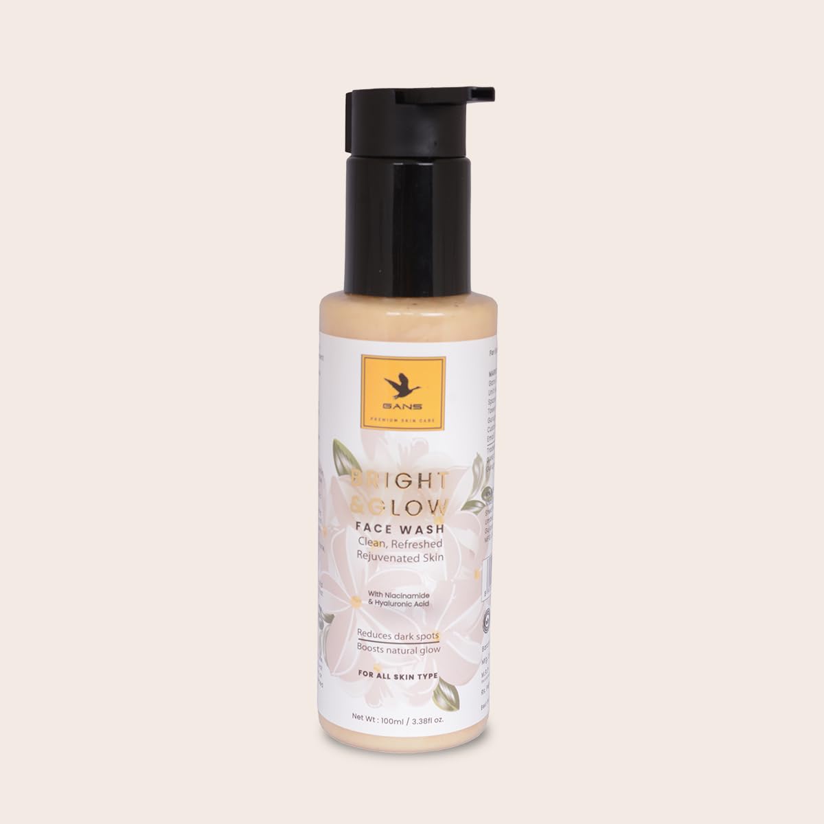 Gans Bright Glow Face Wash With Niacinamide And Hyluronic Acid | For Dark Spots | 100Ml