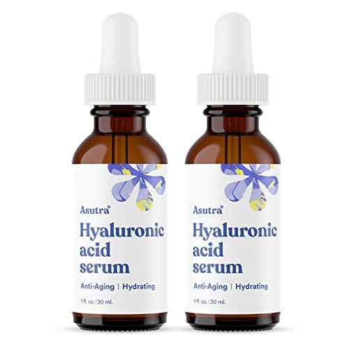 ASUTRA Hyaluronic Acid Serum for Face, 1 fl oz (Pack of 2)- Vitamin C & E, Aloe, Green Tea, Geranium & Jojoba Oil, Plumping Face