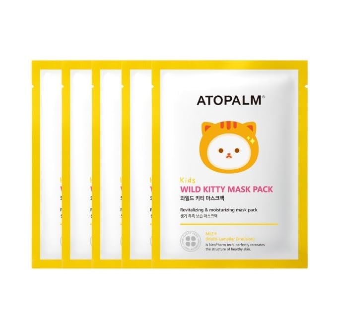 ATOPALM | Kids Wild Kitty Face Mask | Kids Face Mask | Face Mask Sheet for Kids | Child Girls Boys Teens Animal Facial Mask | No