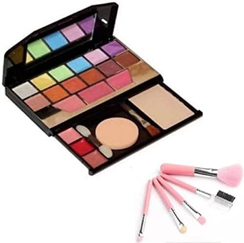 Datnasayad Womens And Girls Tya Fashion Mini 5024 Multicolour Makeup Kit And 5 Pink LightWeight Makeup Brushes Set, (Pack Of 6)