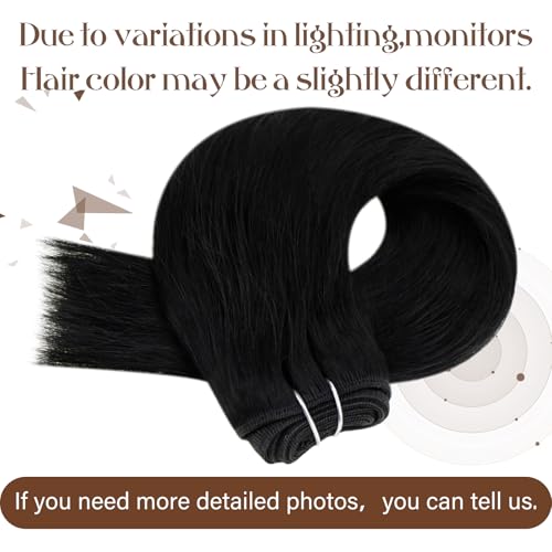 Hetto Sew in Hair Extensions Real Human Hair Jet Black Weft Hair Extensions Human Hair Black Hair Sew in Bundles Human Hair Blac