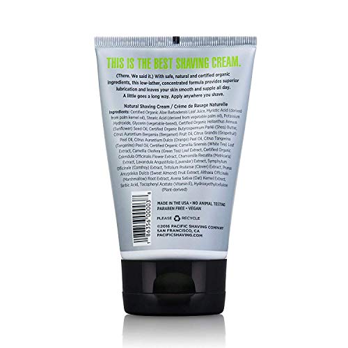 Pacific Shaving Company Natural Shaving Cream - Shea Butter + Vitamin E Shave Cream for Hydrated Sensitive Skin - Clean Formula