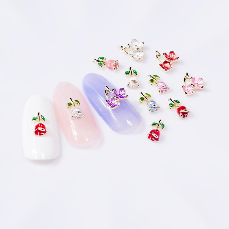 13Pcs Flower Nail Charms 3D Rose Metal Rose Flower Nail Rhinestones Crystal Peach Blossom Nail Design Nail Gems Charms Black Red