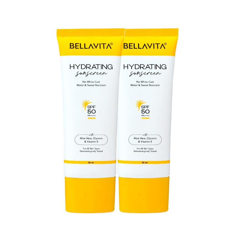 BELLAVITA Water based Hydrating Sunscreen, SPF 50, Lightweight PA+++, For All Skin Types, No White Cast, Non  Greasy Finish, UV