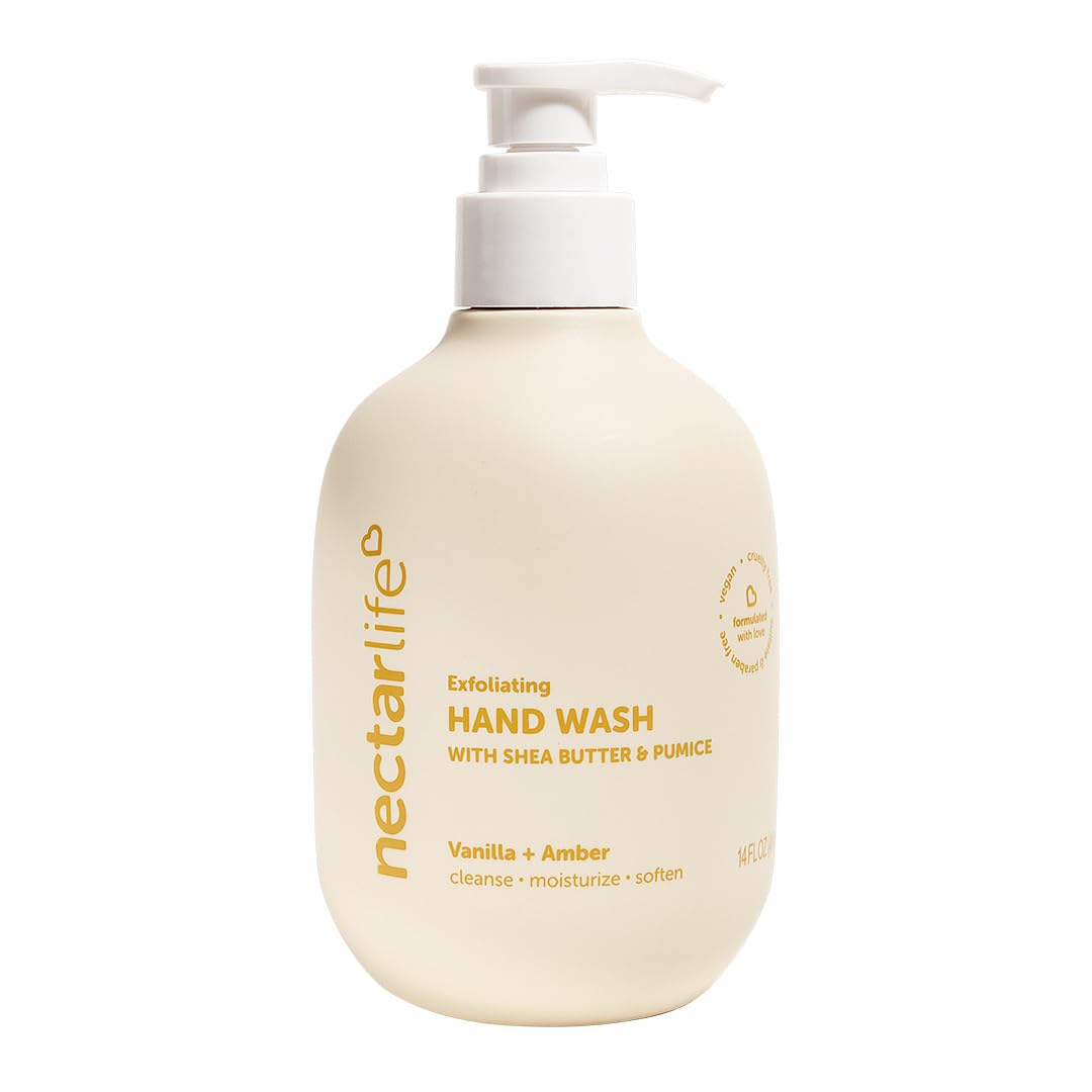 Nectar Life Hand Wash 14oz, Exfoliating and Moisturizing Hand Soap with Volcanic Pumice, Jojoba Oil & Shea Butter (Vanilla Amber
