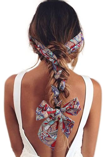 Awaytr Women'S Long Head Wraps Bands - 3Pcs Chiffon Criss Cross Headbands For Long Thick Hair (Cashews, Navy, Red, Black)