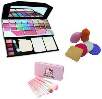 Datnasayad Makeup Kit 6155 + 7 Pink Makeup Brush Set With Storage Box + 6 In 1 Makeup Puff Sponges (1 Items In The Set)