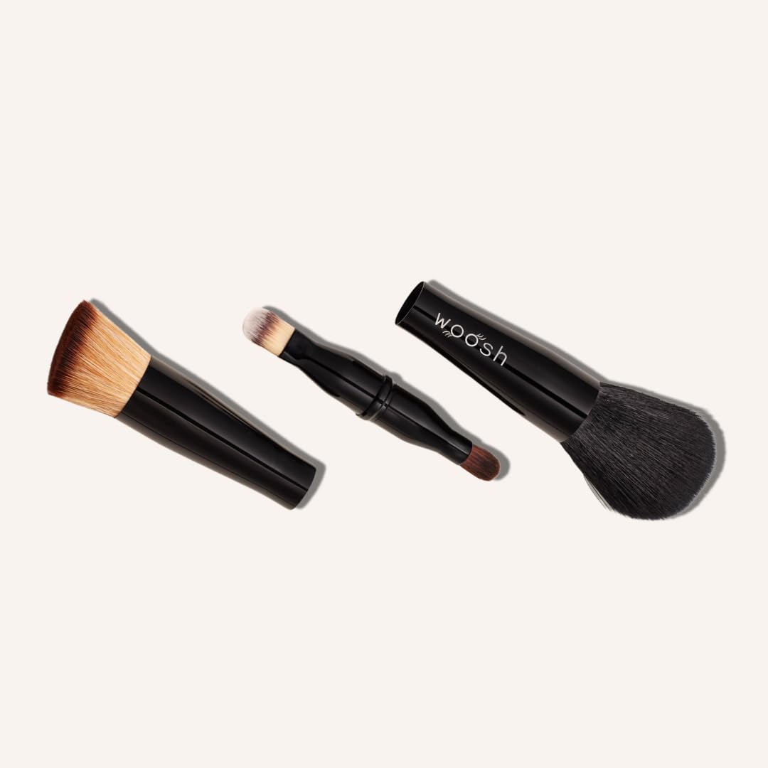Woosh Beauty The Secret Brush 4in1 Nesting Compact Travel Brush Set With Soft Synthetic Bristles For Eyeshadow Concealer Blush