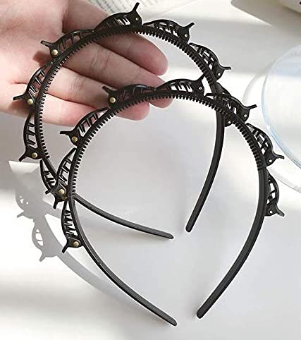 Akado Double Layer Plastic Twist Hairstyle Headband Bangs Hairpin Hair Accessories For Women Girls (Pack Of 2) (Black)