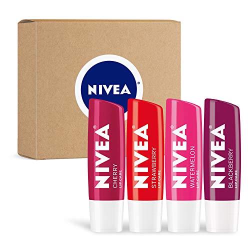 Nivea Lip Care, Fruit Lip Balm Variety Pack, Tinted Lip Balm, 0.17 Oz, Pack Of 4