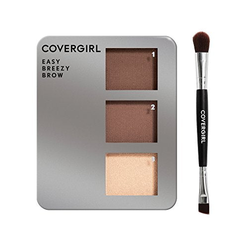 Covergirl - Easy Breezy Brow Powder Kit, Three Shades Brow Definer, Professional Double-Ended Angled Brush, Effortless, 100% Cru