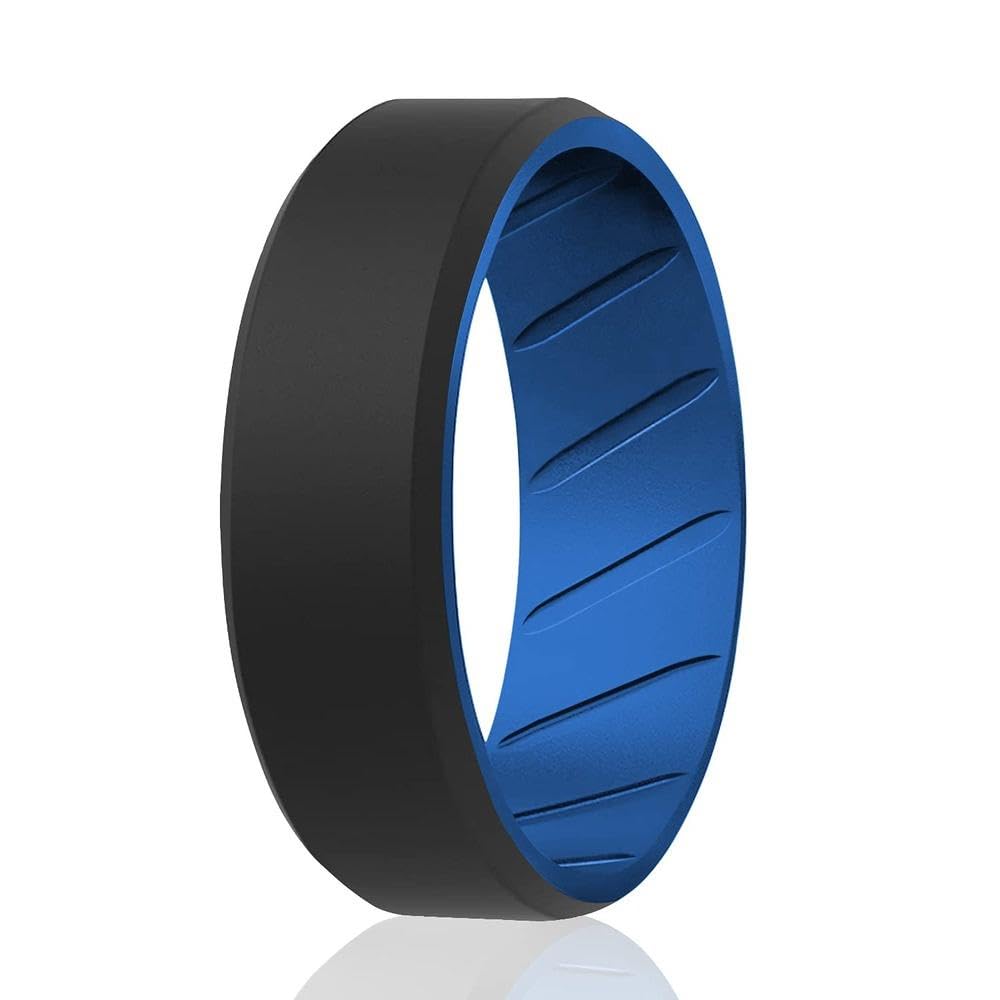 Silicone Wedding Br 8Mm Edge Ring - Light-Blue-Black By Roq For Men - 15 Mm Ring