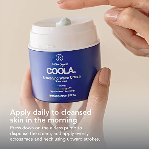 Coola Organic Refreshing Water Cream Face Moisturizer With Spf 50, Dermatologist Tested Face Sunscreen With Plant-Derived Bluesc