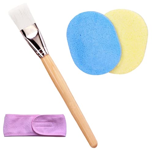 Ghelonadi Women Facial Headbands And Wooden Face Pack Brush And Face Cleaning Sponges Combo Set For Home And Salon Use (Pack Of 