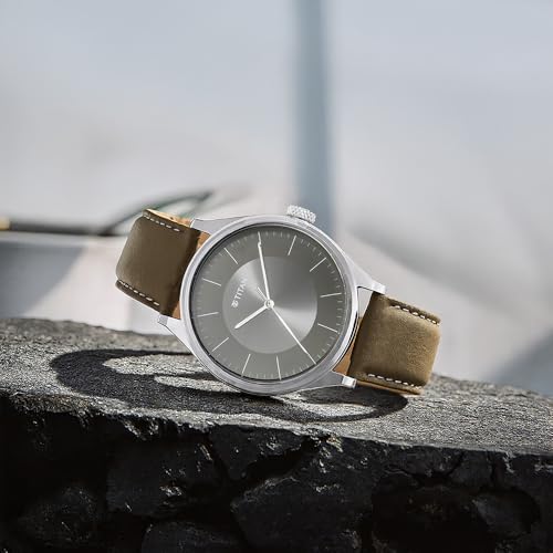 Titan Neo Economy Analog White Dial MenS Watch-Nn1802Sl08/Np1802Sl08 Genuine Leather, Gray Strap