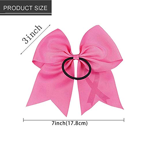 10pcs Breast Cancer Awareness Cheer Bows,7 Inches Pink Cheer Bows For Girls Women In October Cheerleading Hair Elastic Bands