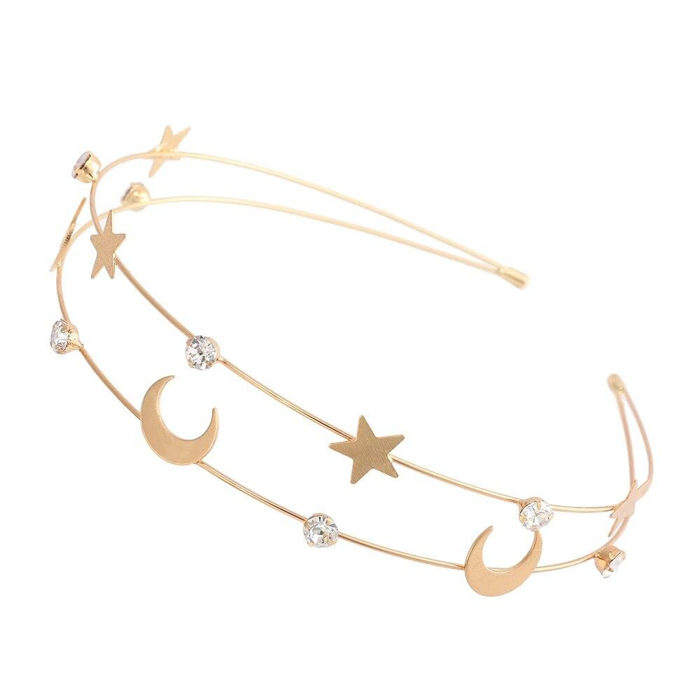 El Regalo Double Layer Retro Star Moon Pearl Rhinestone Hairband/Headband For Kids/Girls & Women  Wedding Fashion Hair Accessor