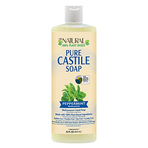 Dr. Natural Castile Liquid Soap, Peppermint, 32 Oz - Plant-Based - Made With Organic Shea Butter - Rich In Coconut And Olive Oil